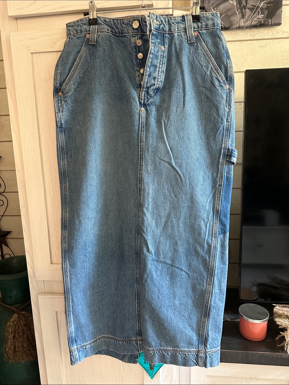 Free People Blue Denim Jeans with Copper Stitching